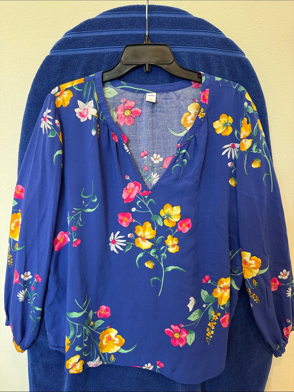 Old Navy Royal Blue Floral V-Neck Tunic